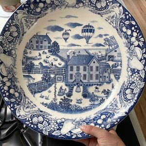 Vintage Blue White Sanyei Japan Serving Bowl